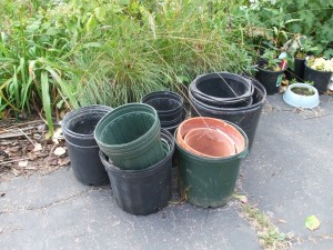 Recycle plastic and clay nursery pots. (C) Jo Ellen Meyers Sharp