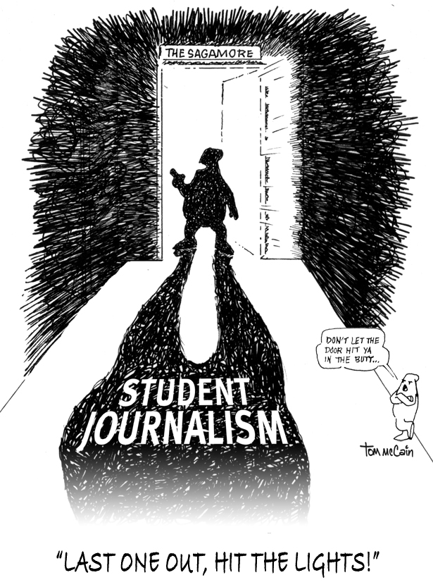 <p>tom mcCain was the editorial cartoonist at the IUPUI Sagamore. You can find more of his work at http://www.crittur.com</p>